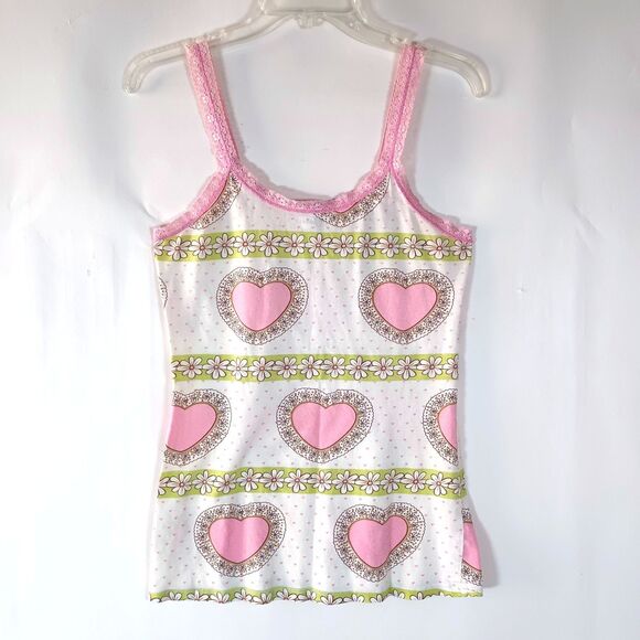 Vintage Scanty Tank Top Y2k 90's Large Lace Heart Daisy Twee Girlcore Festival - Picture 2 of 8